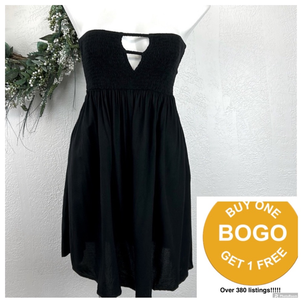 Elan Black Strapless Smocked Bodice Dress